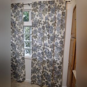 Elegant Blue and Gray Floral Curtains